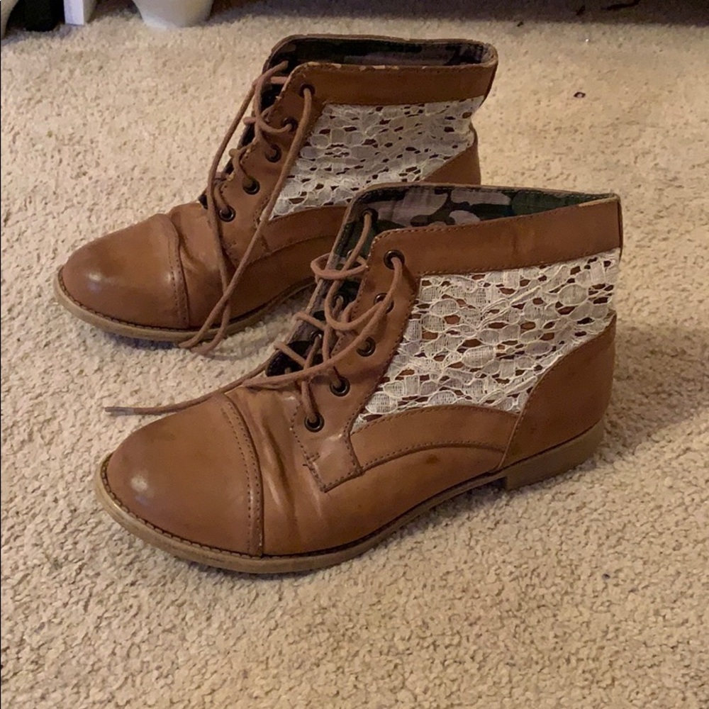 Tan lacey booties